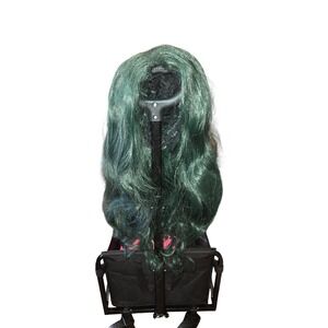 Emerald Green Long Wavy Synthetic Costume Wig Cosplay Dark Forest Green Curls